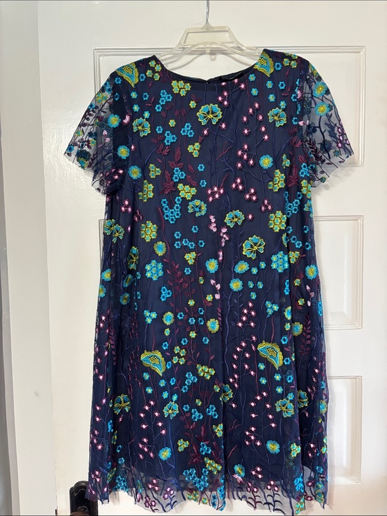 Tahari Dresses & Skirts - Tahari Navy Floral Embroidered Dress